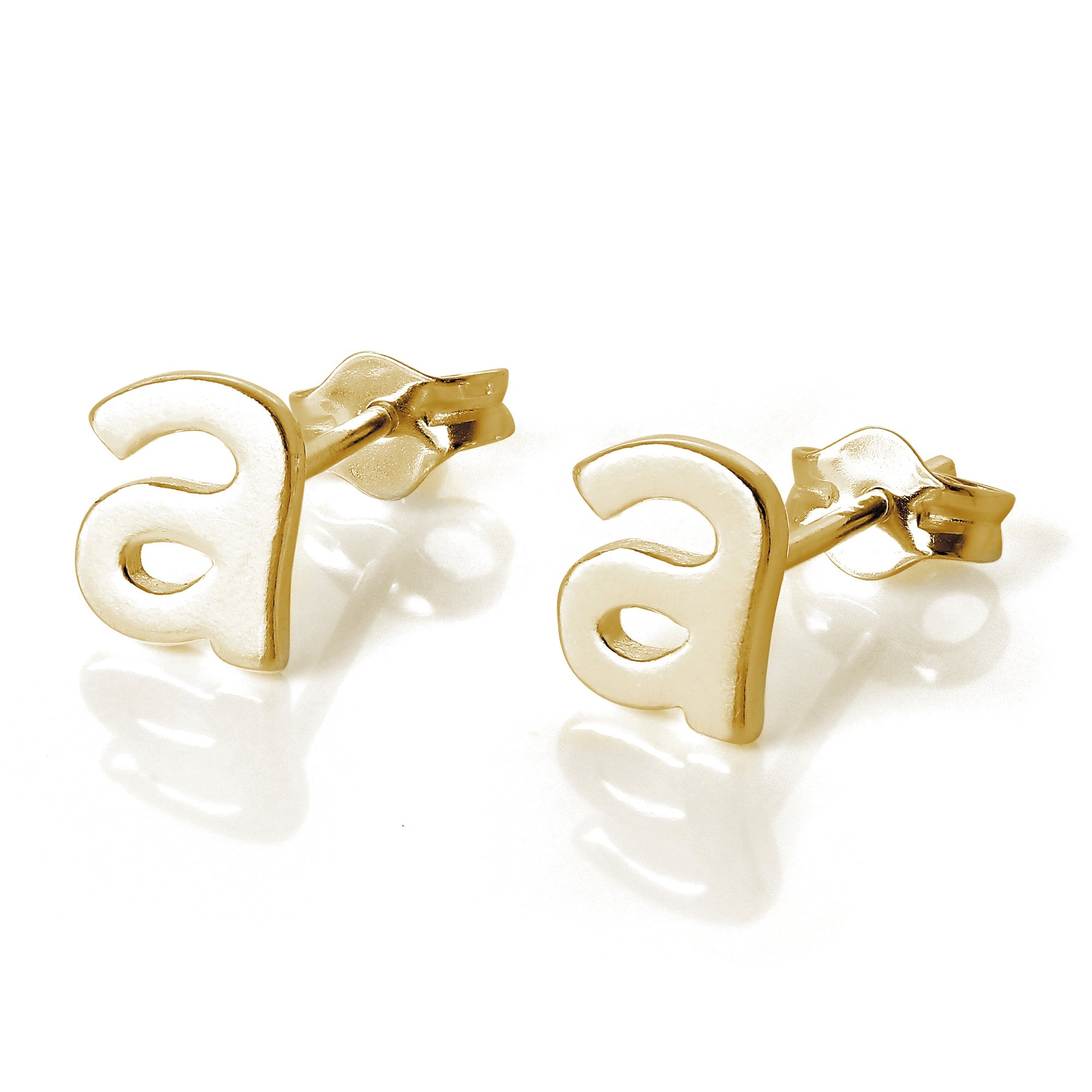 Yellow Gold Plated Sterling Silver Alphabet Letters Stud Earrings