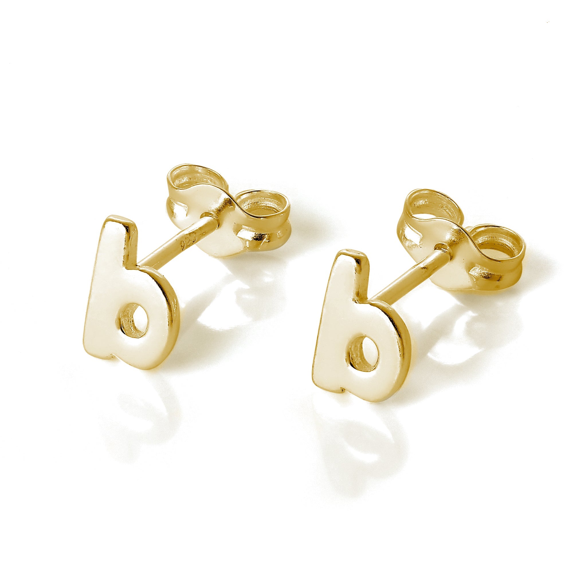 Yellow Gold Plated Sterling Silver Alphabet Letters Stud Earrings