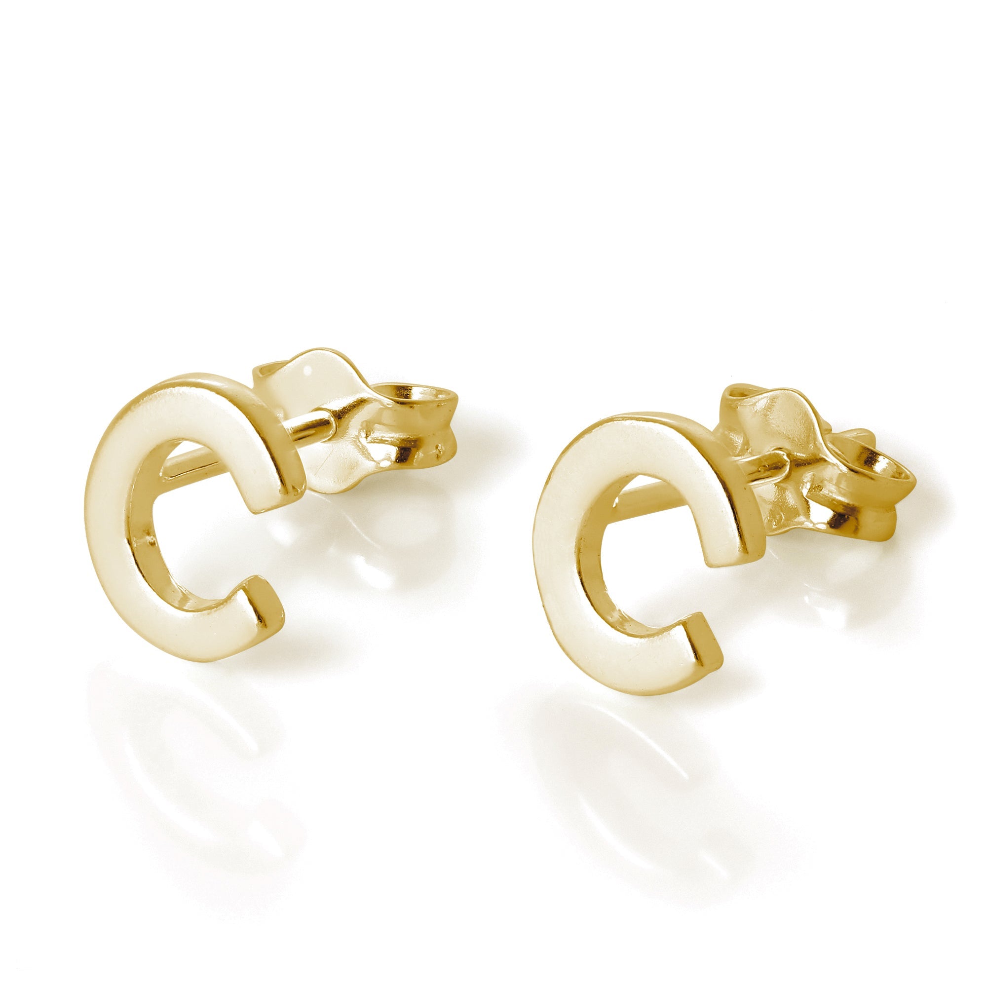 Yellow Gold Plated Sterling Silver Alphabet Letters Stud Earrings