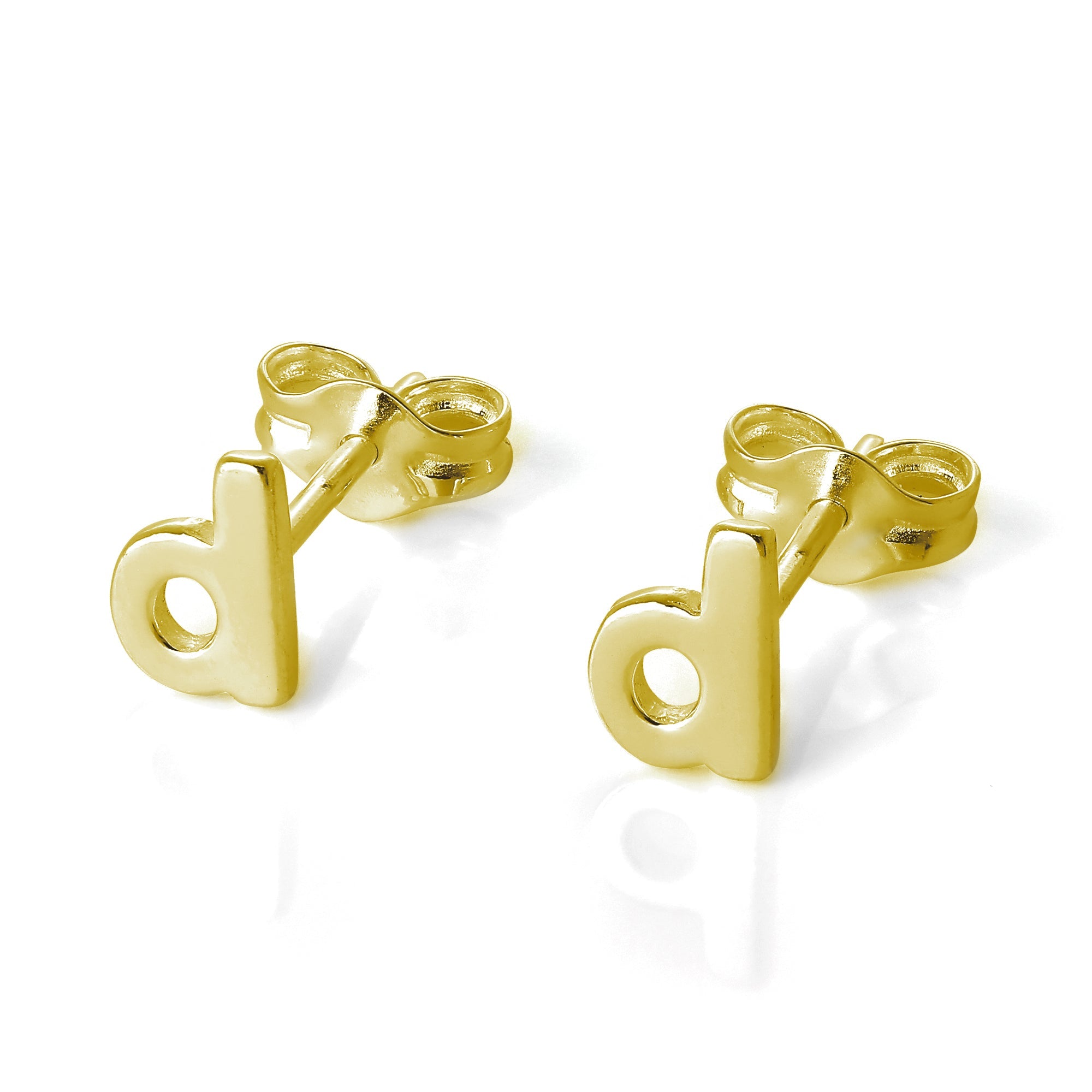 Yellow Gold Plated Sterling Silver Alphabet Letters Stud Earrings