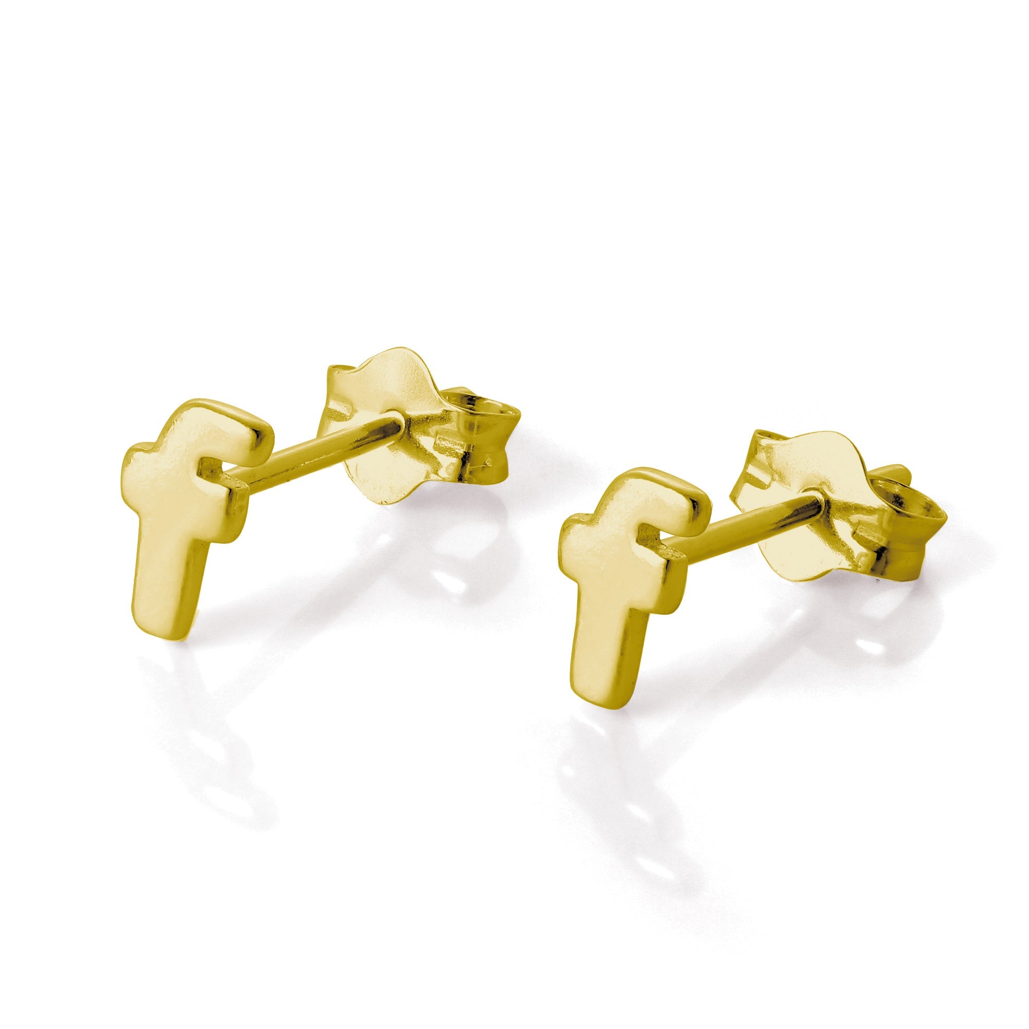 Yellow Gold Plated Sterling Silver Alphabet Letters Stud Earrings