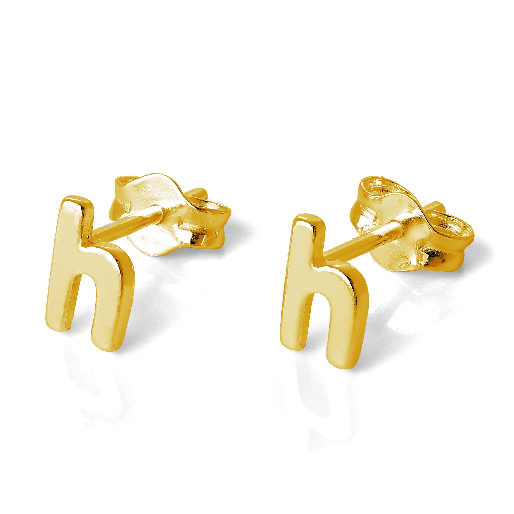 Yellow Gold Plated Sterling Silver Alphabet Letters Stud Earrings