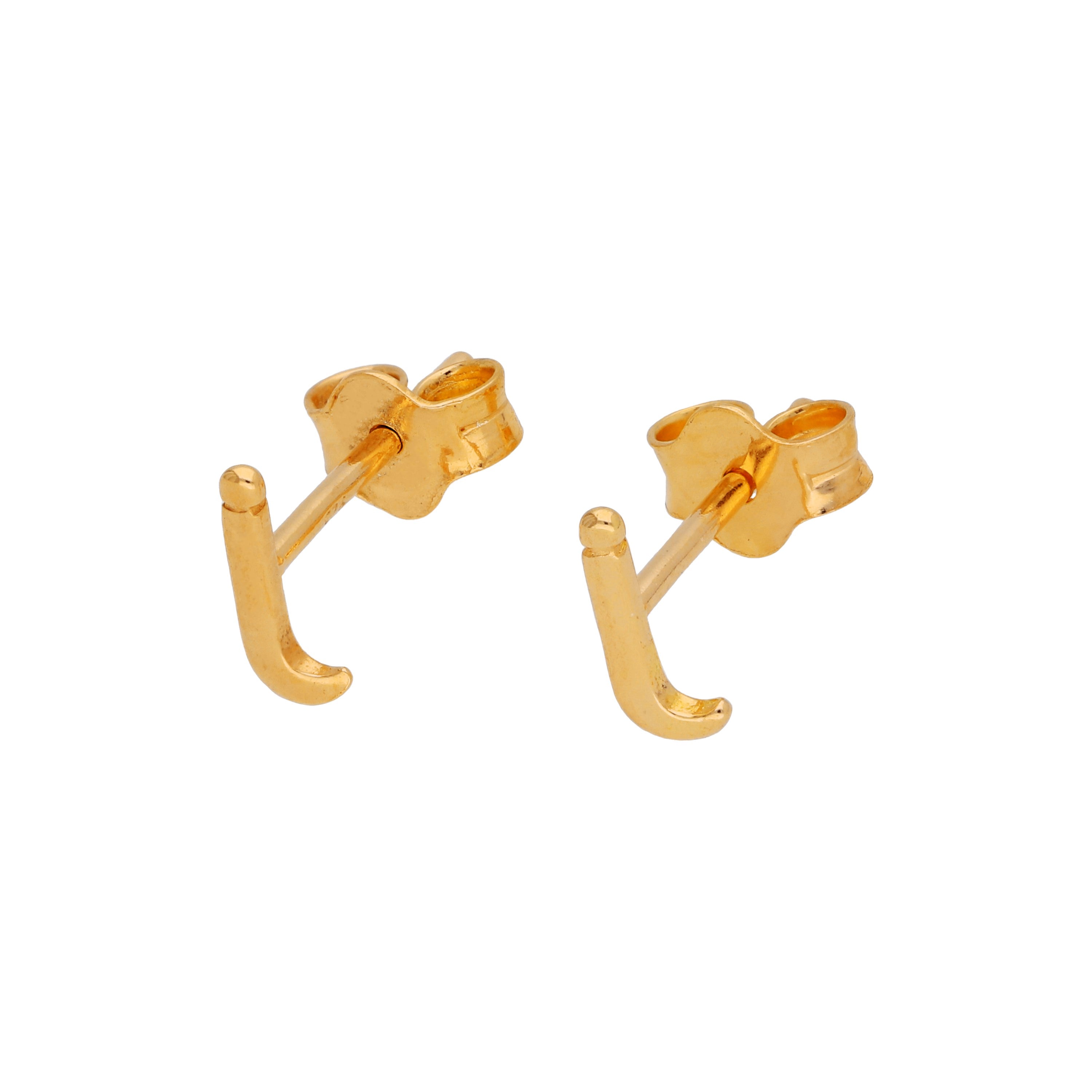 Yellow Gold Plated Sterling Silver Alphabet Letters Stud Earrings