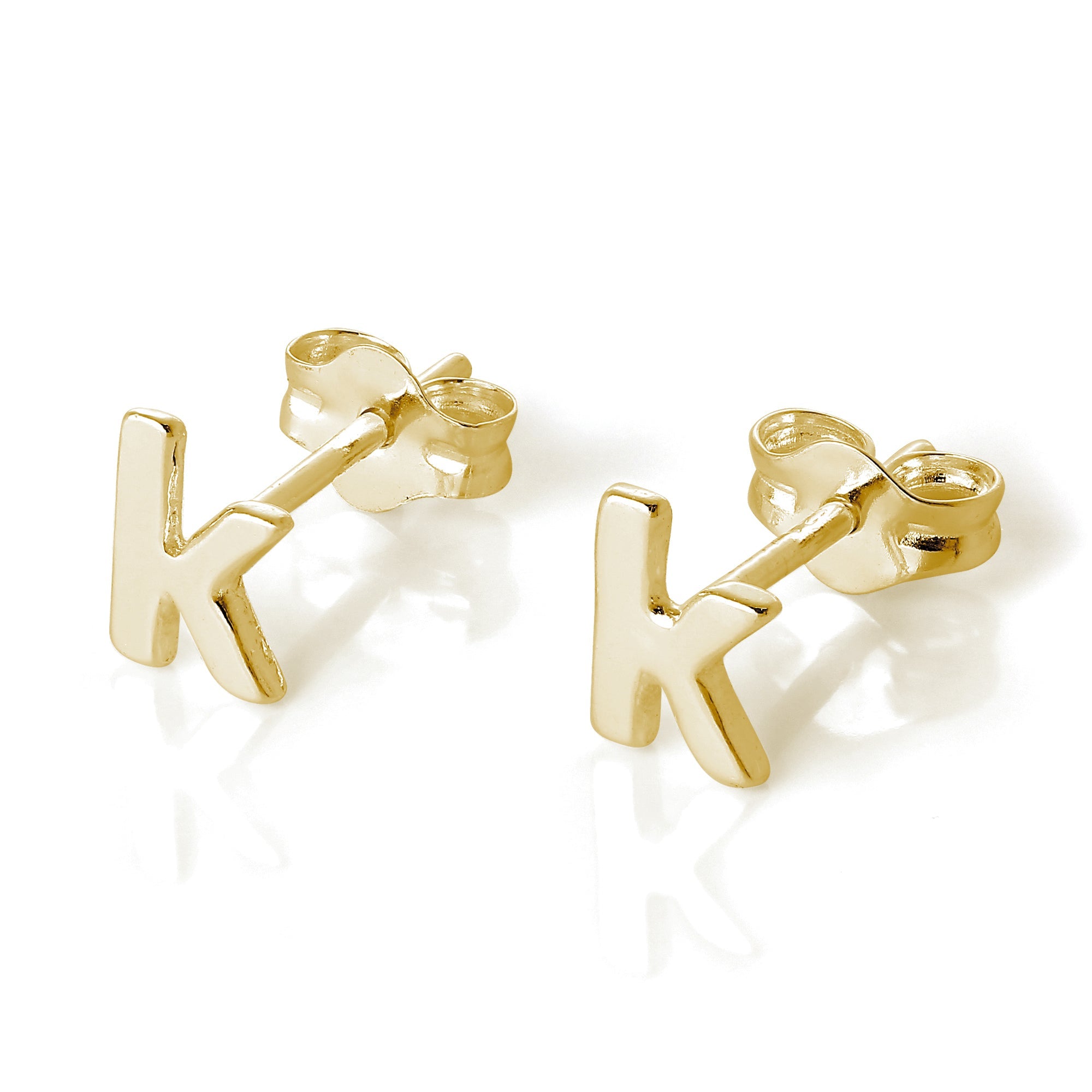 Yellow Gold Plated Sterling Silver Alphabet Letters Stud Earrings