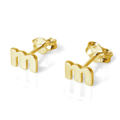 Yellow Gold Plated Sterling Silver Alphabet Letters Stud Earrings