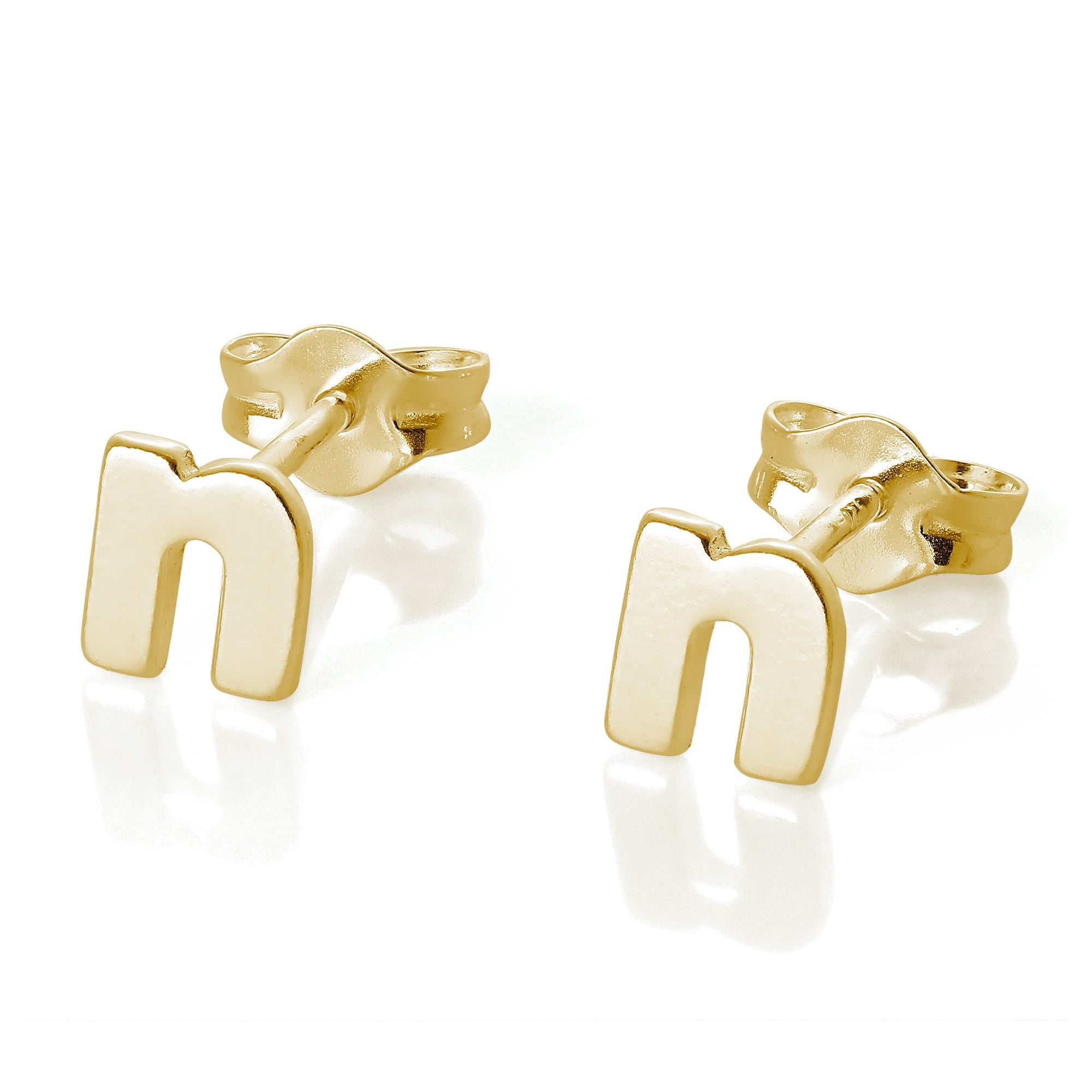 Yellow Gold Plated Sterling Silver Alphabet Letters Stud Earrings