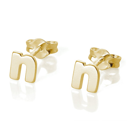 Yellow Gold Plated Sterling Silver Alphabet Letters Stud Earrings