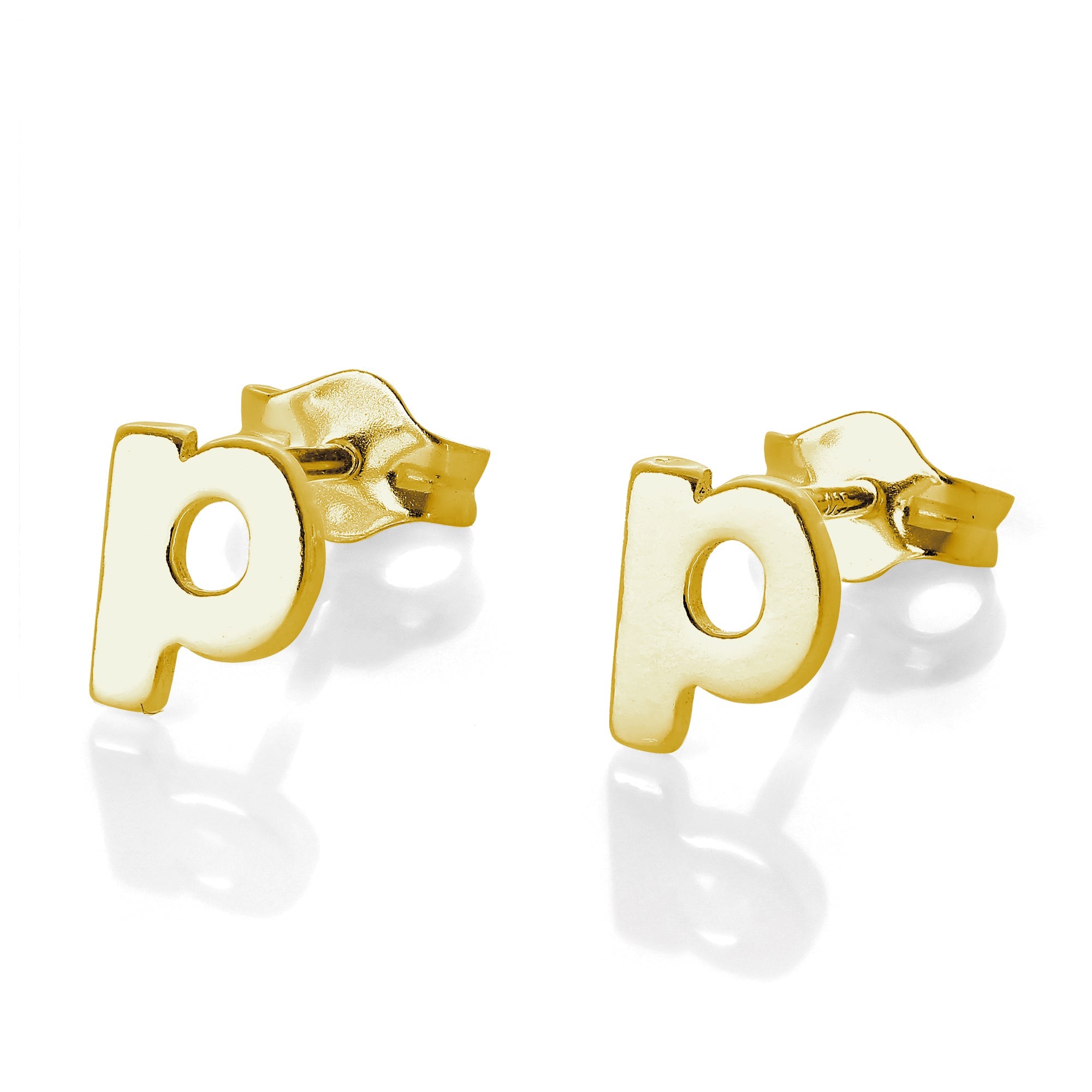 Yellow Gold Plated Sterling Silver Alphabet Letters Stud Earrings