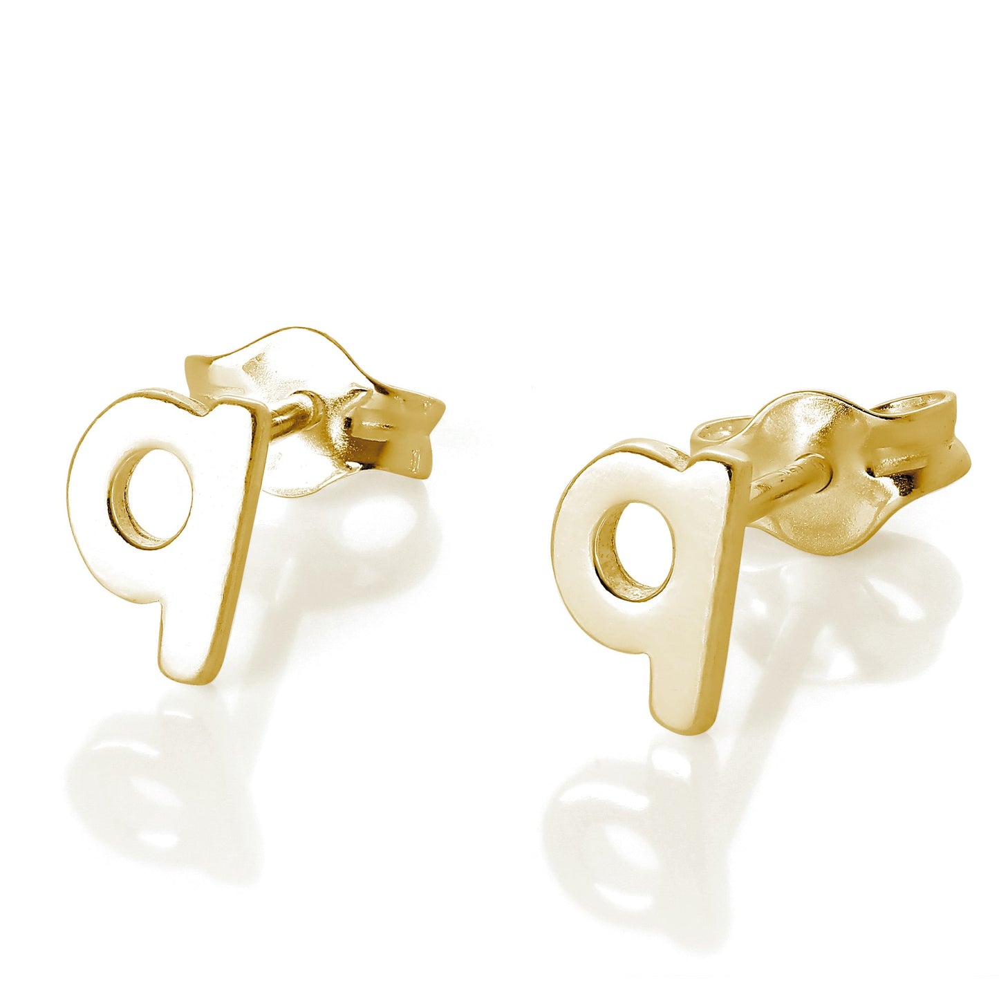 Yellow Gold Plated Sterling Silver Alphabet Letters Stud Earrings