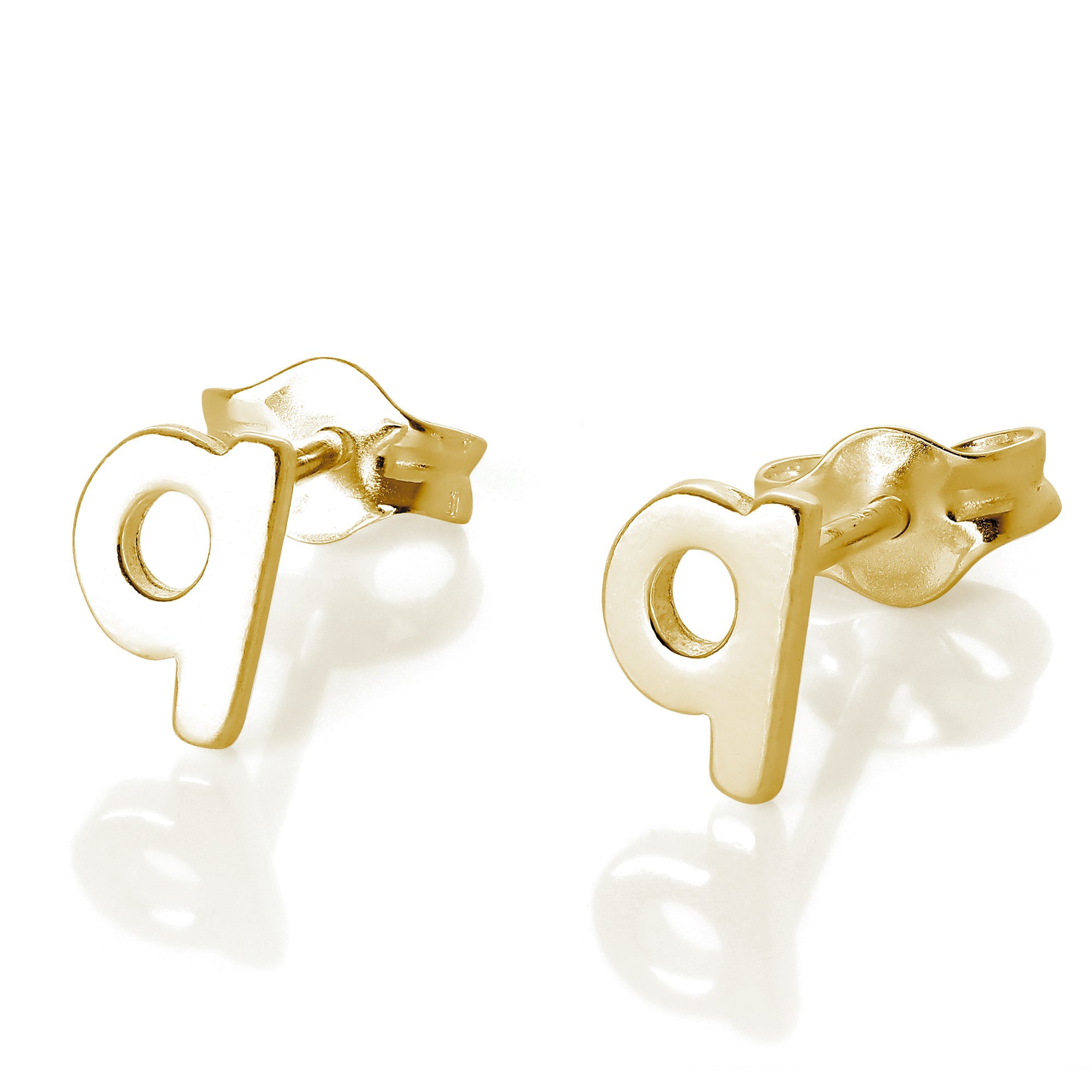 Yellow Gold Plated Sterling Silver Alphabet Letters Stud Earrings