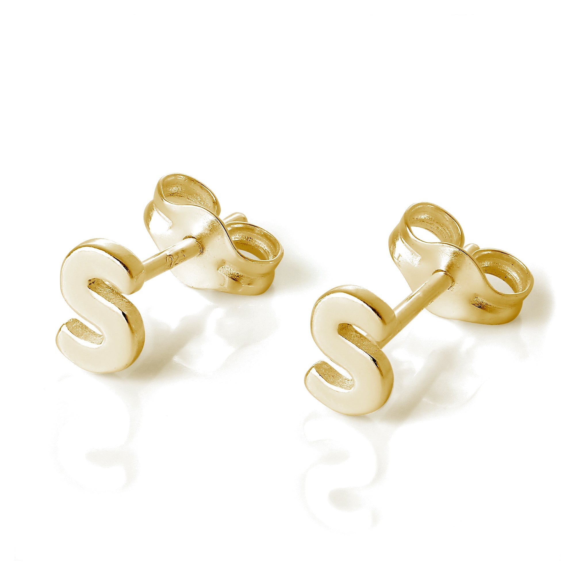 Yellow Gold Plated Sterling Silver Alphabet Letters Stud Earrings