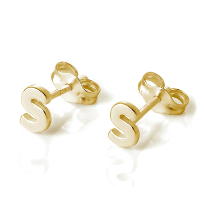 Yellow Gold Plated Sterling Silver Alphabet Letters Stud Earrings