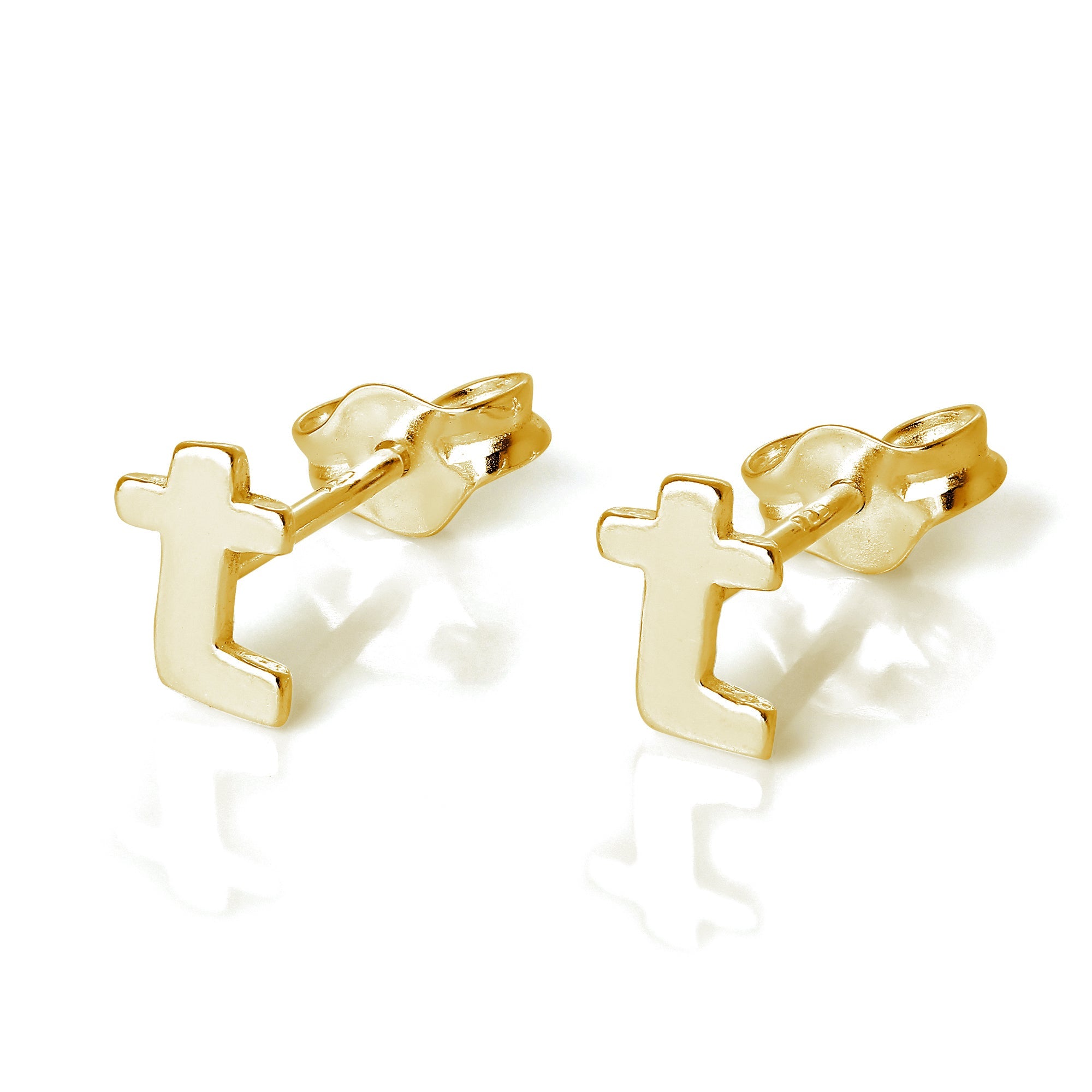 Yellow Gold Plated Sterling Silver Alphabet Letters Stud Earrings
