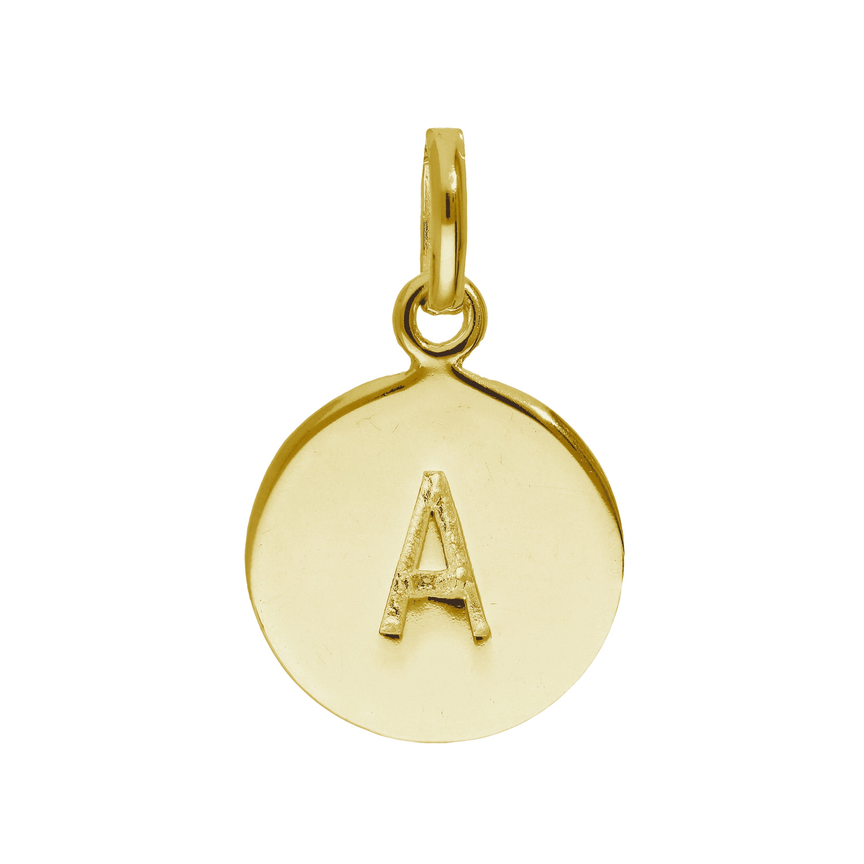 Gold Plated Sterling Silver Engravable Round Letter A-Z Charm