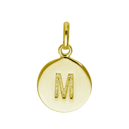 Gold Plated Sterling Silver Engravable Round Letter A-Z Charm