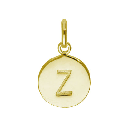 Gold Plated Sterling Silver Engravable Round Letter A-Z Charm