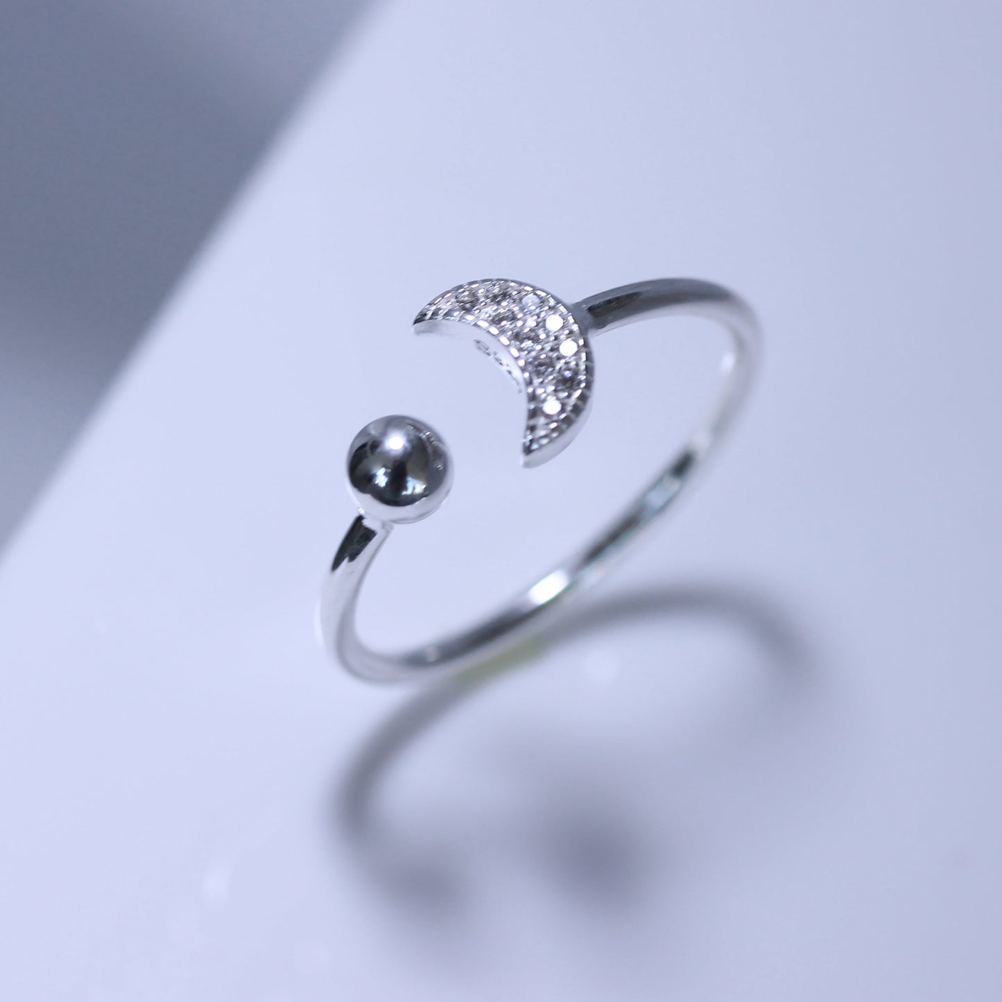 Sterling Silver & CZ Crescent Moon Adjustable Ring