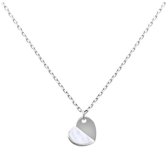 Sterling Silver Split Mother of Pearl Heart Necklace 18 Inch