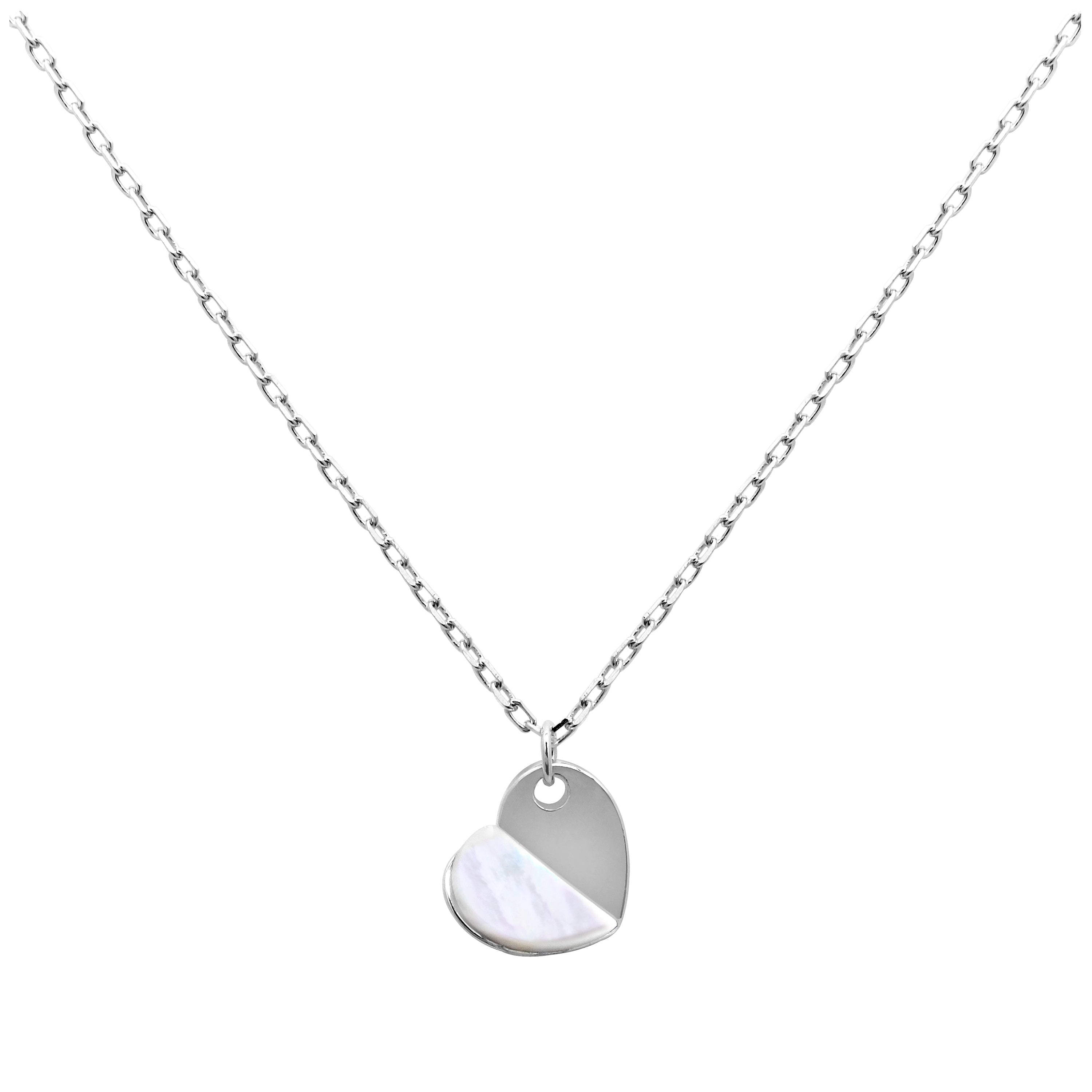 Sterling Silver Split Mother of Pearl Heart Necklace 18 Inch