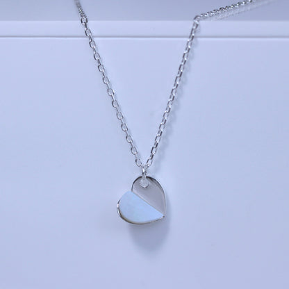 Sterling Silver Split Mother of Pearl Heart Necklace 18 Inch