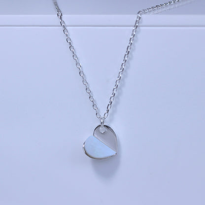 Sterling Silver Split Mother of Pearl Heart Necklace 18 Inch