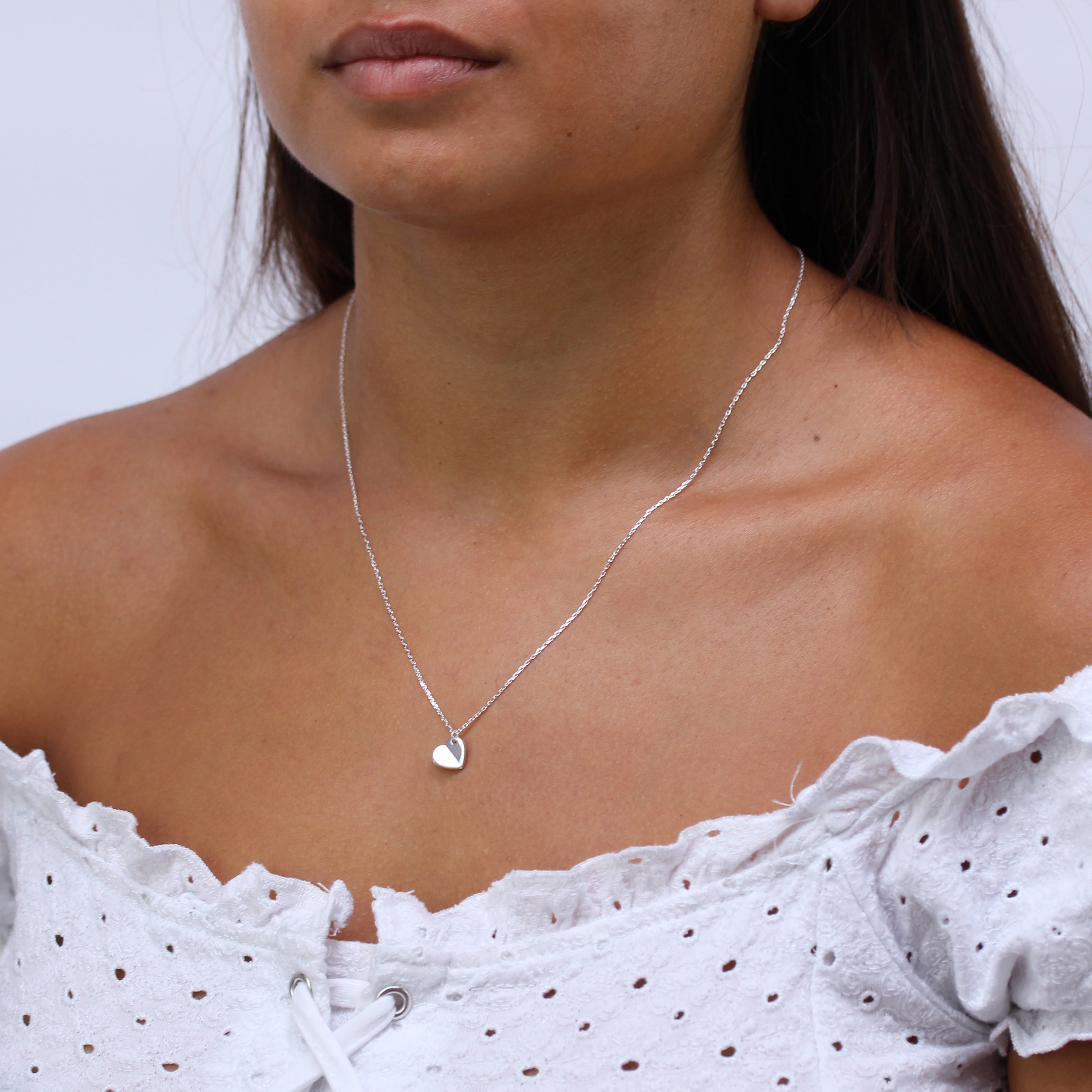 Sterling Silver Split Mother of Pearl Heart Necklace 18 Inch