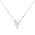 Sterling Silver Mother of Pearl Butterfly CZ Necklace 18 Inch