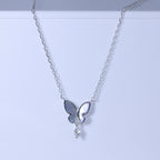 Sterling Silver Mother of Pearl Butterfly CZ Necklace 18 Inch