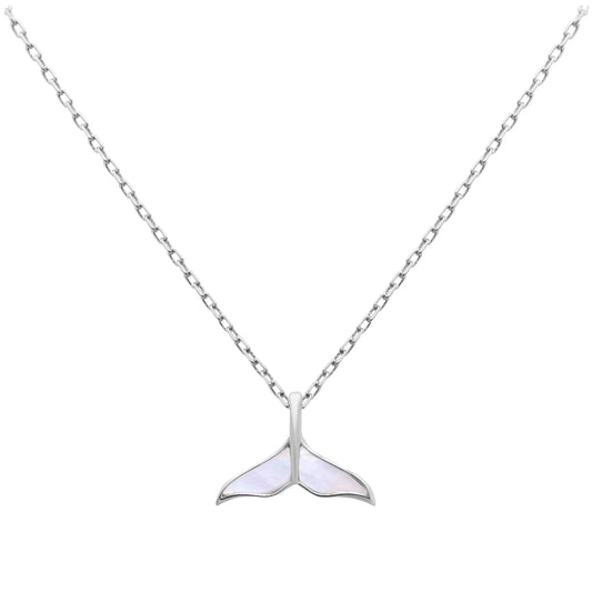 Sterling Silver Mother of Pearl Whale Tail Necklace 18 Inch