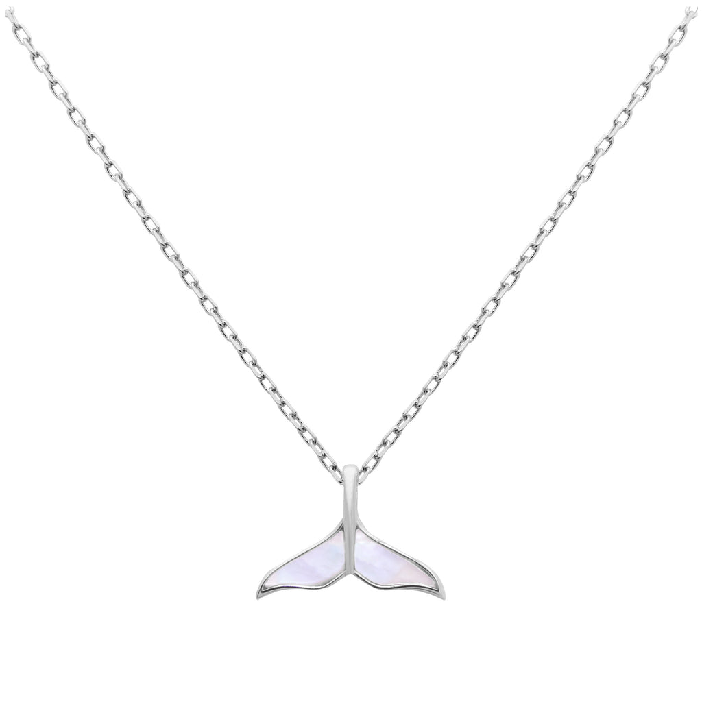 Sterling Silver Mother of Pearl Whale Tail Necklace 18 Inch
