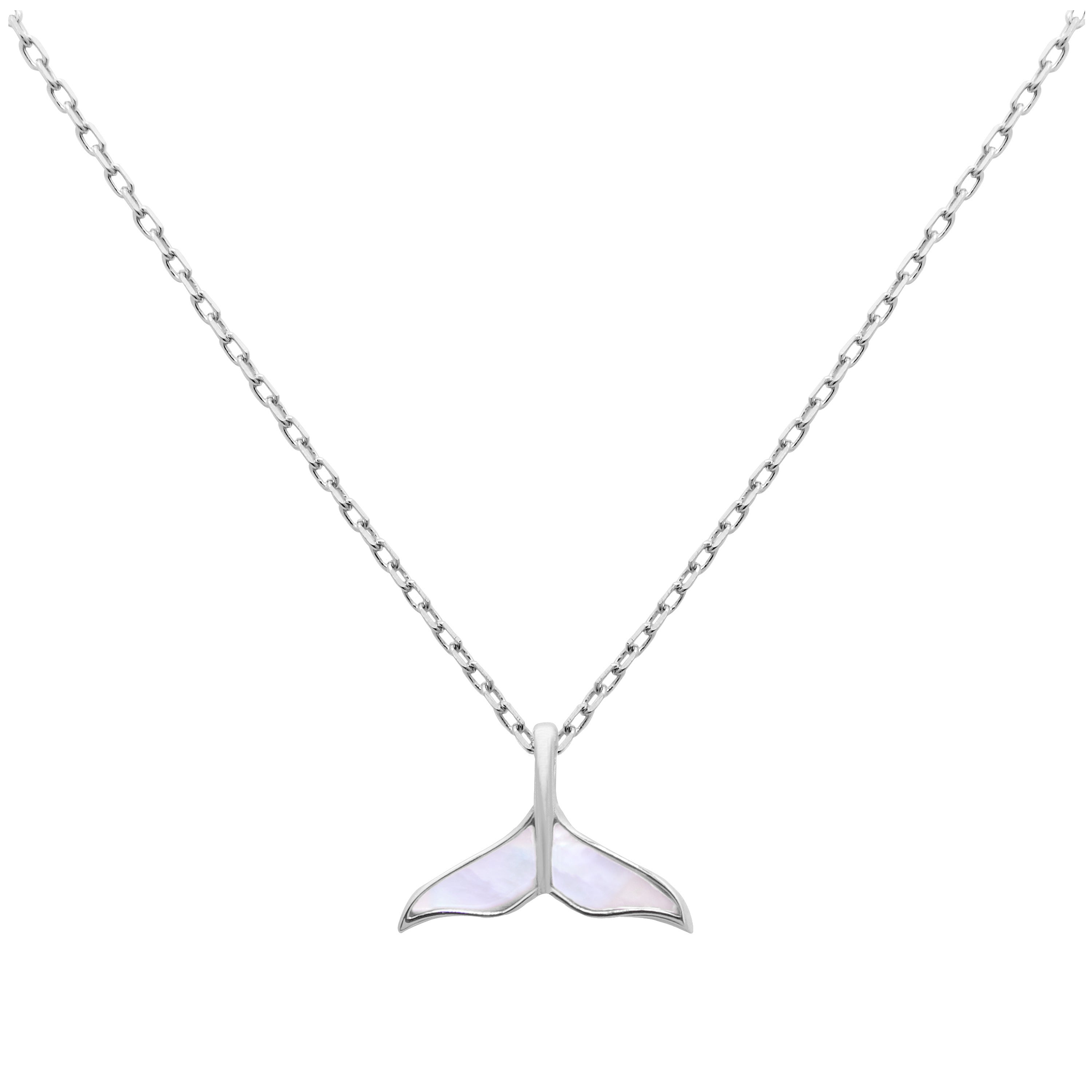Sterling Silver Mother of Pearl Whale Tail Necklace 18 Inch