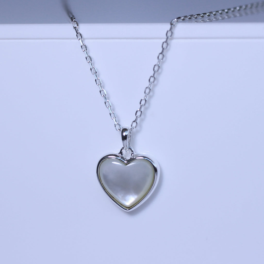 Sterling Silver Mother of Pearl Heart Necklace 18 Inch