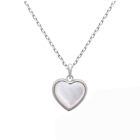 Sterling Silver Mother of Pearl Heart Necklace 18 Inch