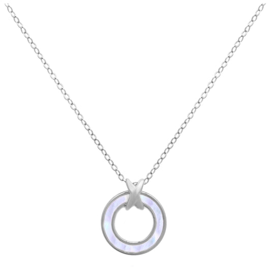 Sterling Silver Mother of Pearl Karma Circle Necklace 18 Inch