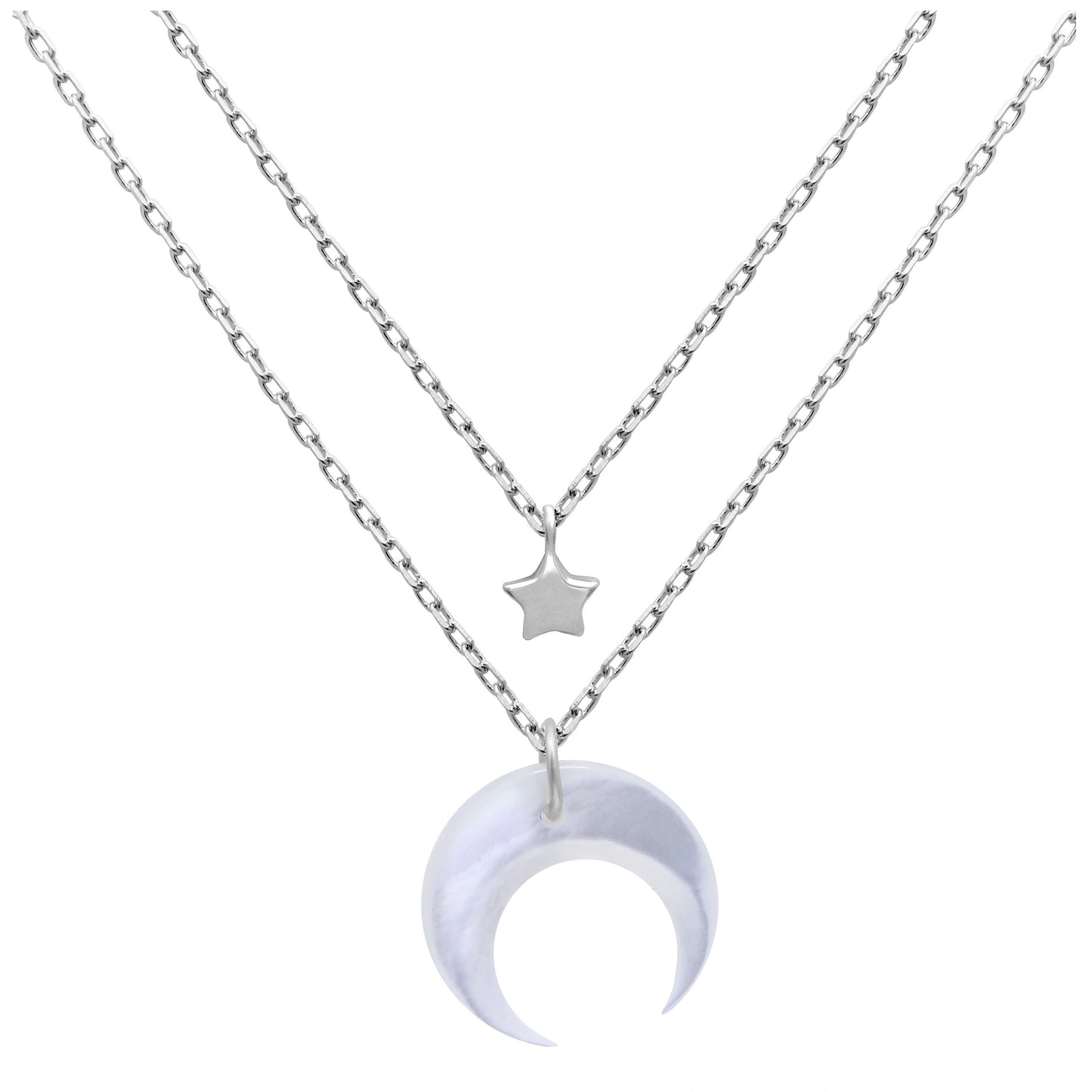 Sterling Silver Star & Crescent Moon Double Layer Necklace
