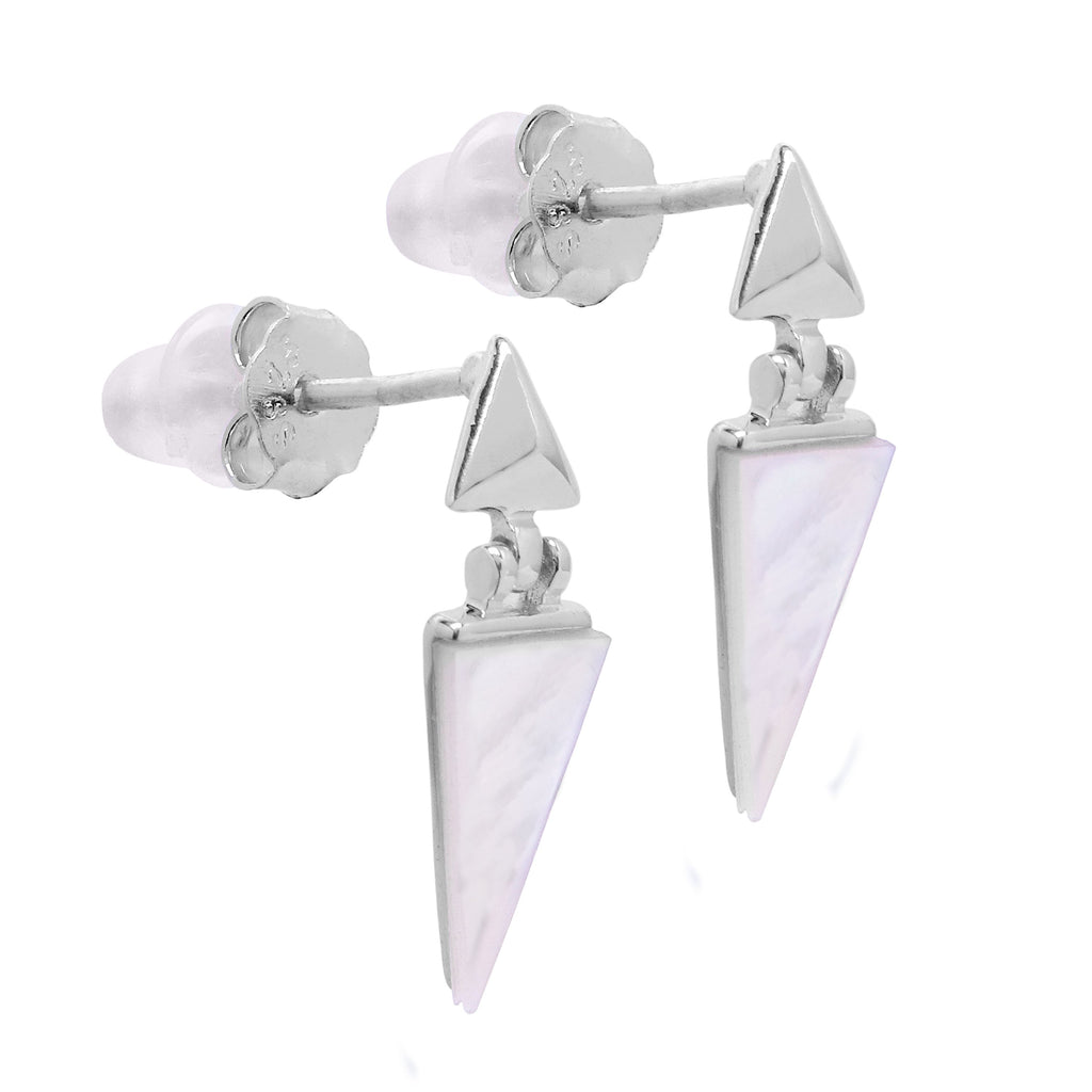 Sterling Silver Mother of Pearl Dangle Triangle Stud Earrings