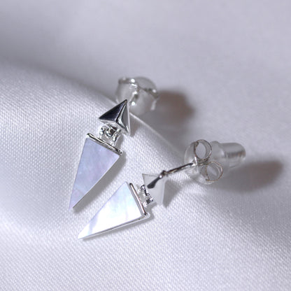Sterling Silver Mother of Pearl Dangle Triangle Stud Earrings