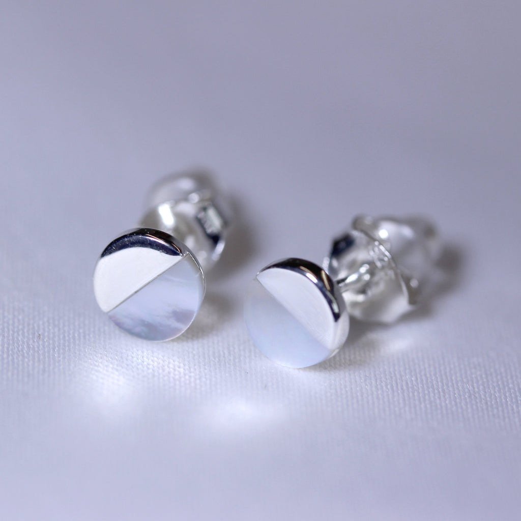 Sterling Silver Split Mother of Pearl Round Stud Earrings