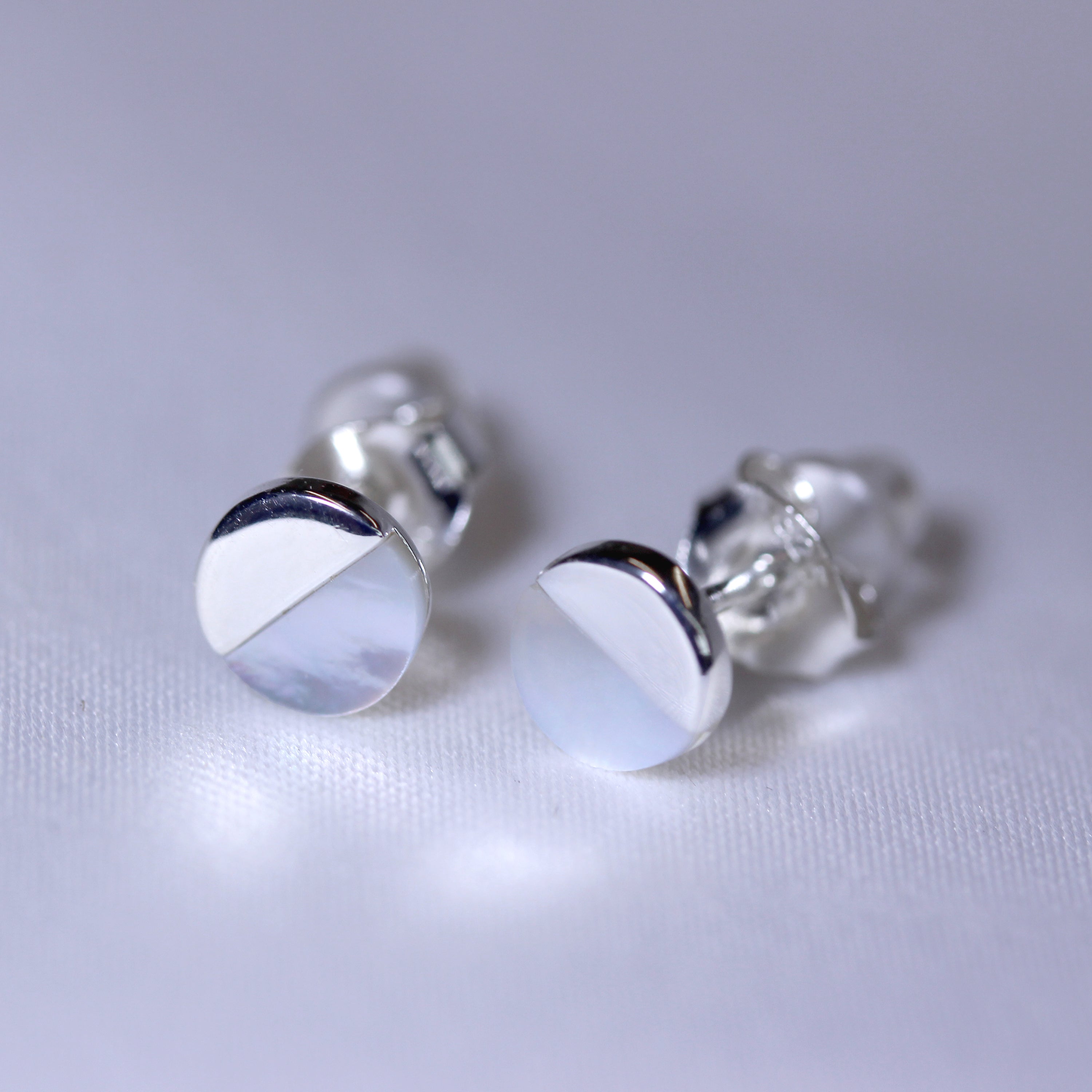 Sterling Silver Split Mother of Pearl Round Stud Earrings