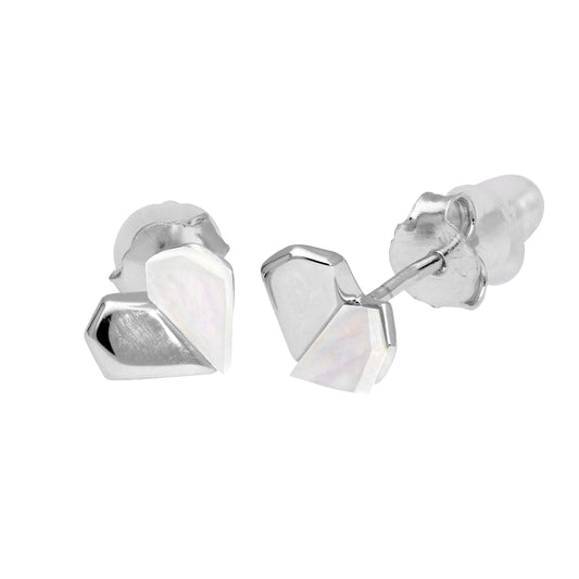 Sterling Silver Split Mother of Pearl Heart Stud Earrings