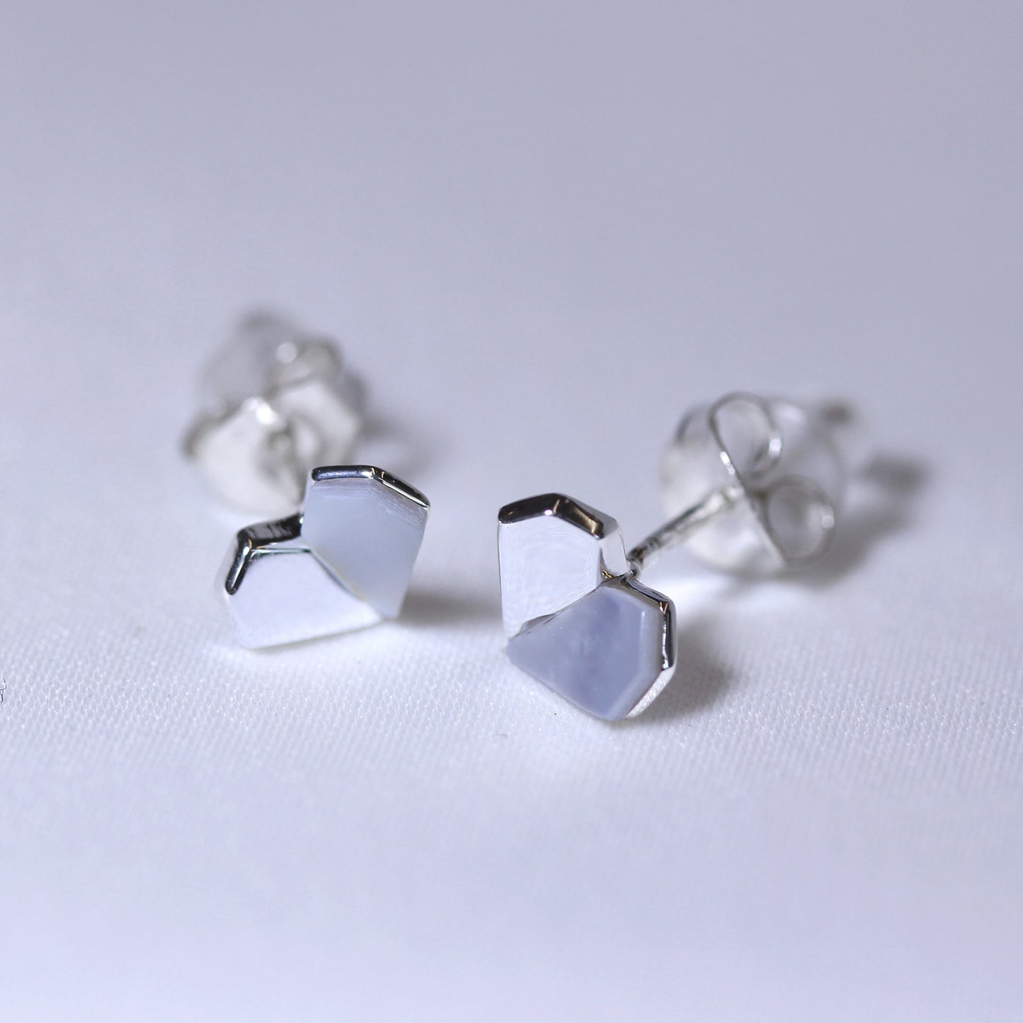 Sterling Silver Split Mother of Pearl Heart Stud Earrings