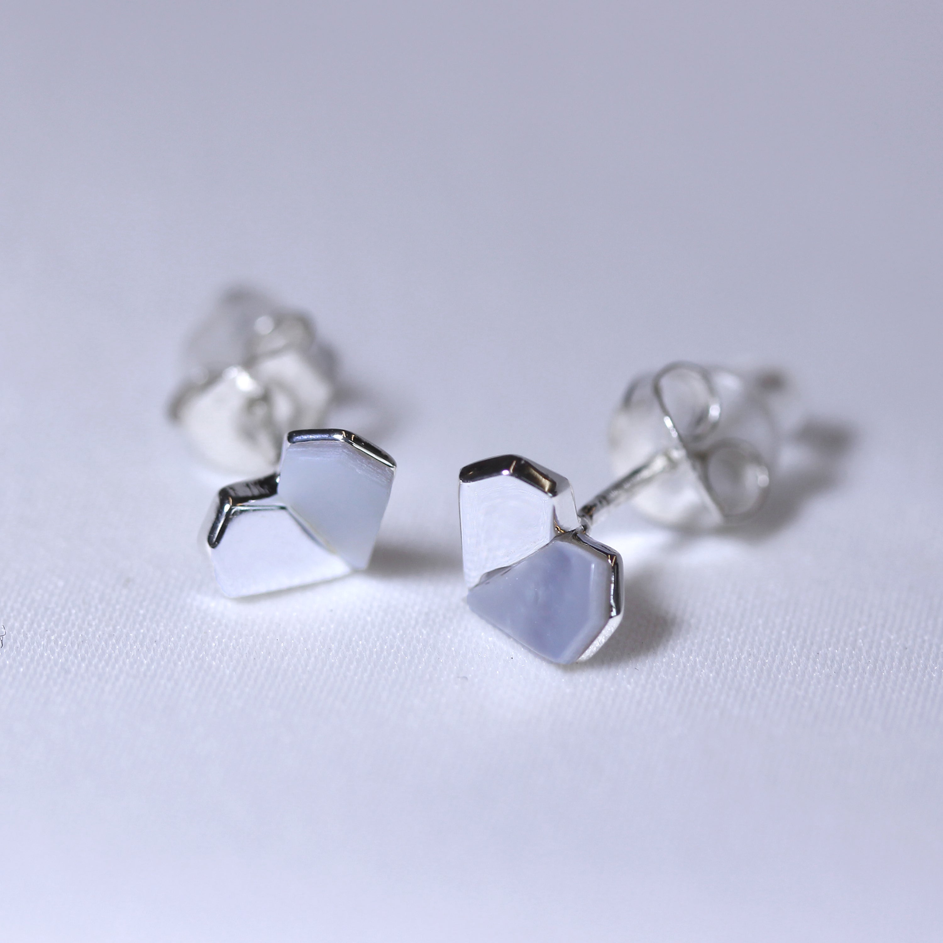 Sterling Silver Split Mother of Pearl Heart Stud Earrings