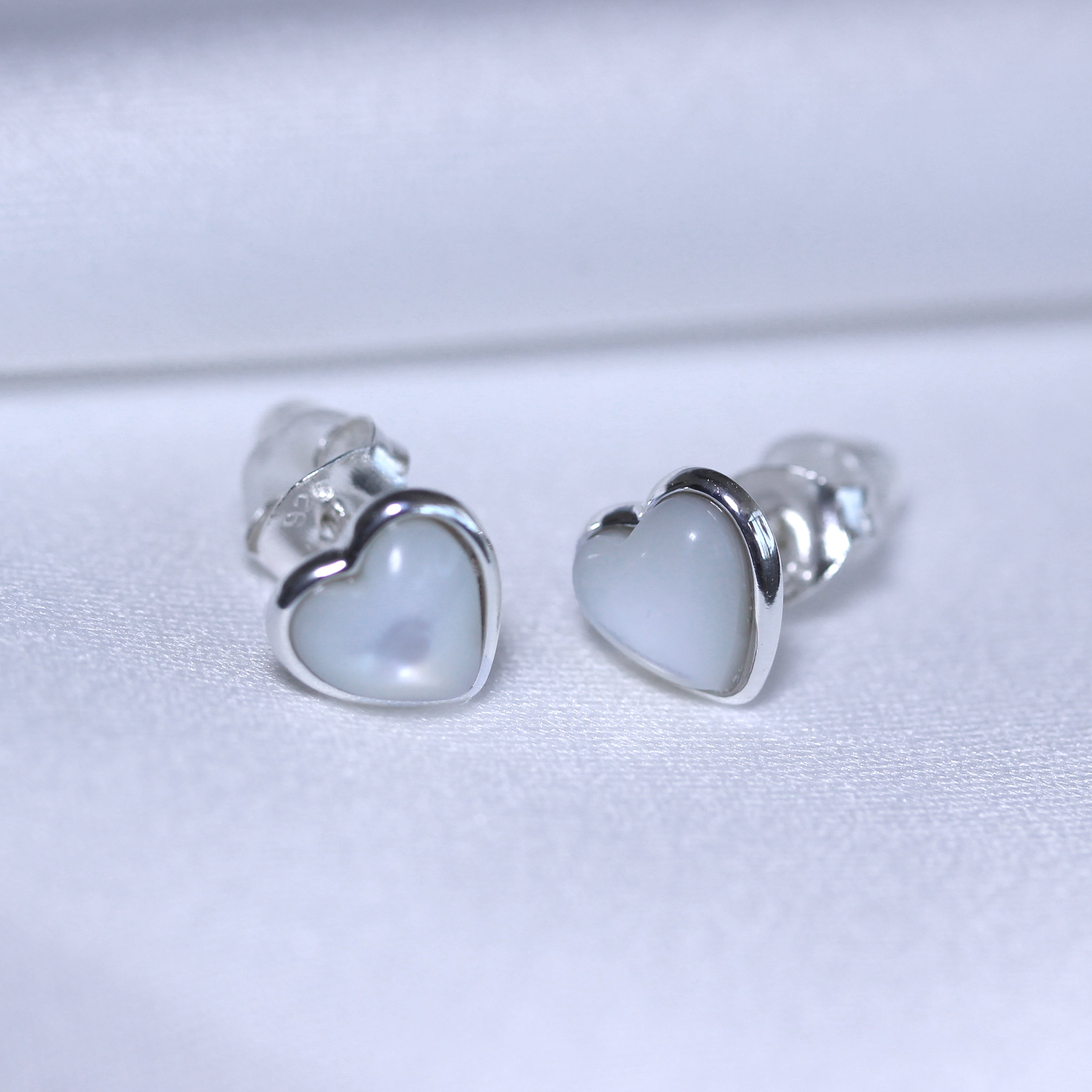 Sterling Silver Mother of Pearl Heart Stud Earrings