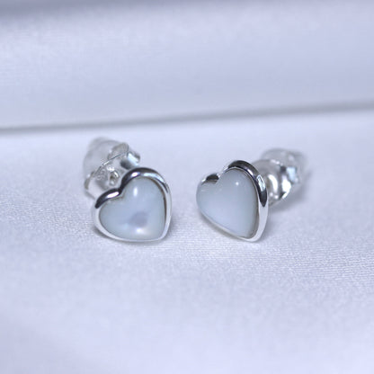 Sterling Silver Mother of Pearl Heart Stud Earrings