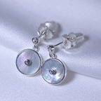 Sterling Silver Mother of Pearl & CZ Drop Dangle Round Stud Earrings