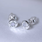 Sterling Silver Round Mother of Pearl & CZ Stud Earrings