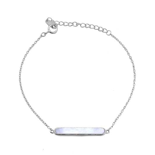 Sterling Silver Mother of Pearl Bar Adjustable Bracelet 7-8 Inches