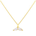 Gold Plated Sterling Silver Mother of Pearl Whale Tail Necklace - 18 Inches