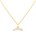Gold Plated Sterling Silver Mother of Pearl Whale Tail Necklace - 18 Inches