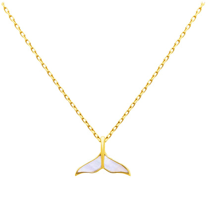 Gold Plated Sterling Silver Mother of Pearl Whale Tail Necklace - 18 Inches